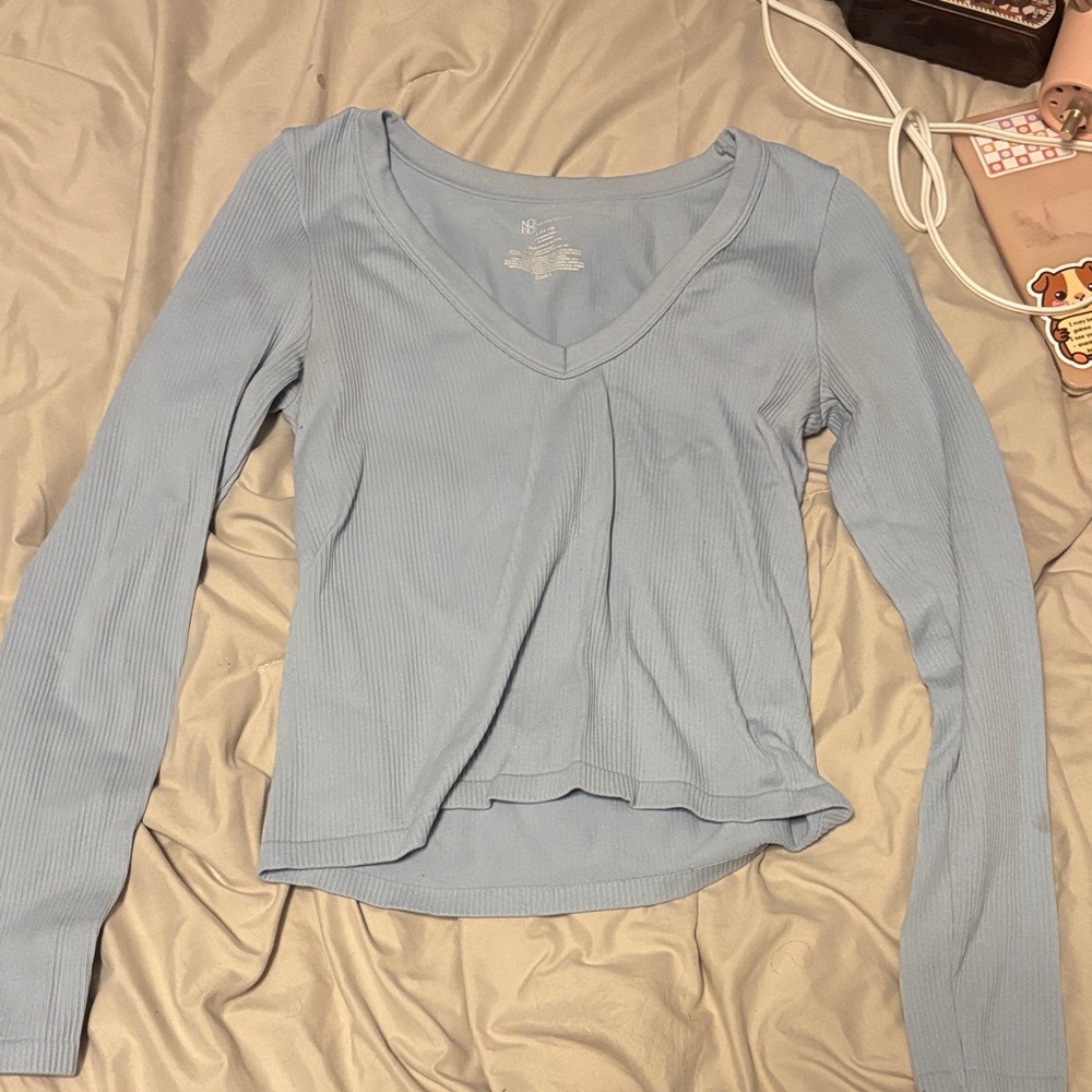 Light Blue V-Neck Ribbed Women's Top